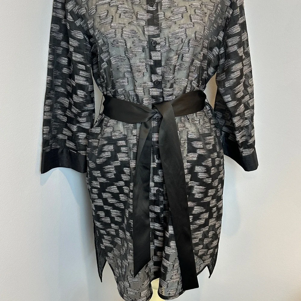 Lafayette 148 Stunning Sheer Jacquard Silk Wool Blend Belted Jacket Beautiful